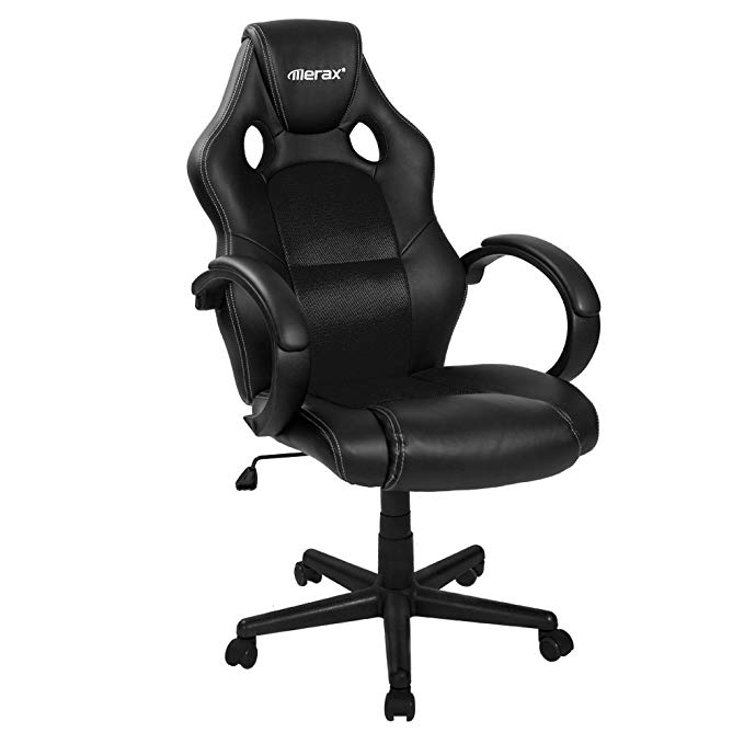 Merax Cobra Series Gaming Chair Office Chair Executive Home Office Chair Racing Style PU Leather Mesh Bucket Seat Swivel Computer Chair (Black)